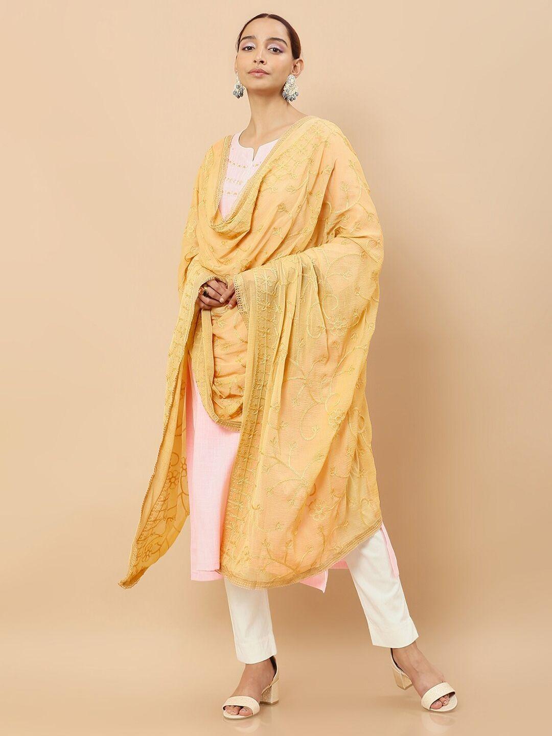 soch gold-toned embroidered dupatta with thread work