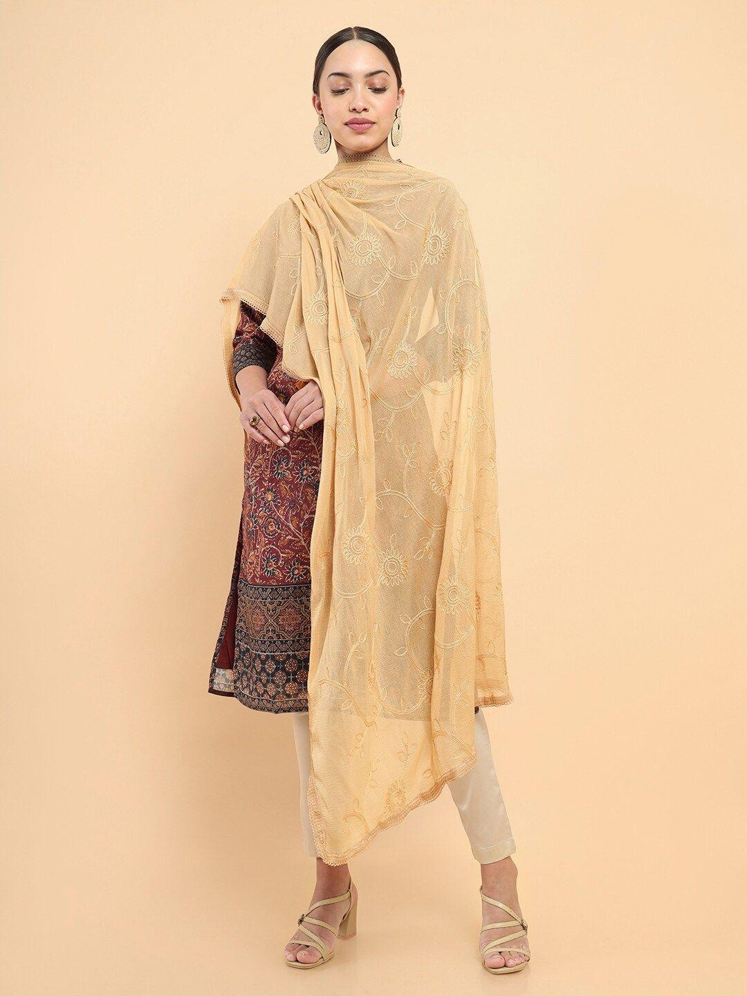 soch gold-toned embroidered pure cotton dupatta