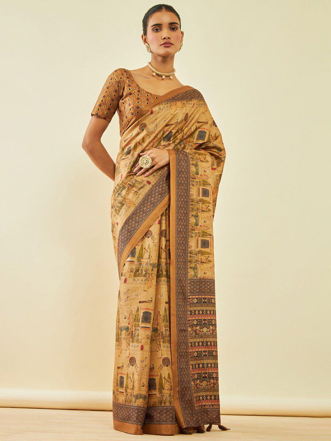 soch gold-toned ethnic motifs art silk saree