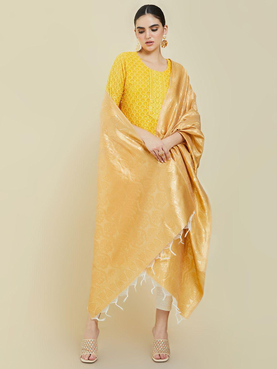 soch gold-toned ethnic motifs woven design dupatta with zari