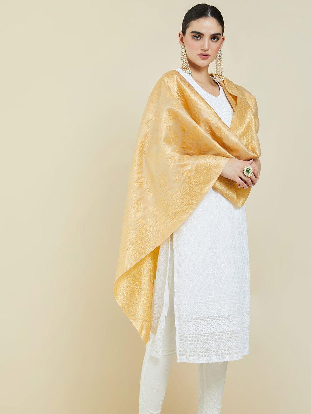 soch gold-toned ethnic motifs woven design dupatta