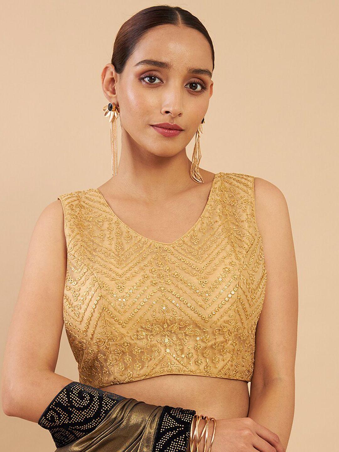 soch gold-toned sequins embroidered saree blouse