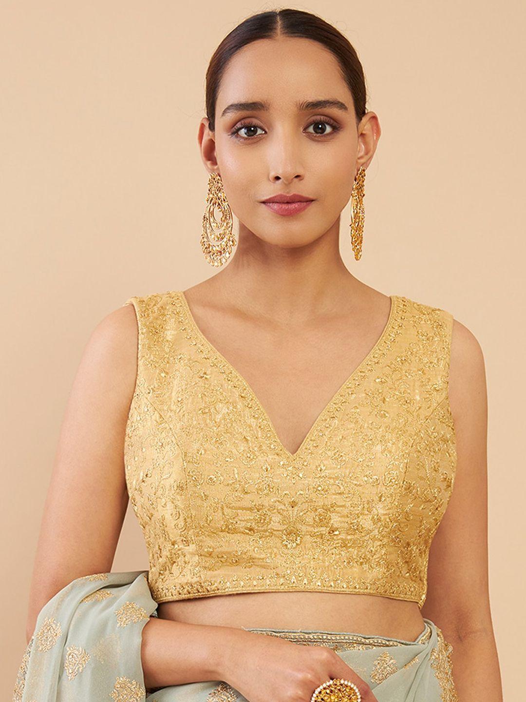 soch golden embroidered saree blouse
