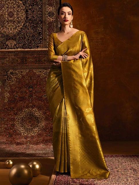 soch golden woven saree with unstitched blouse