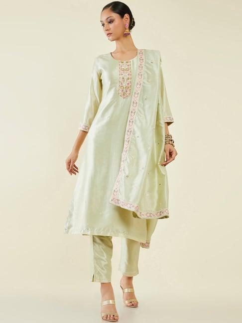 soch green embellished kurta pant set with dupatta