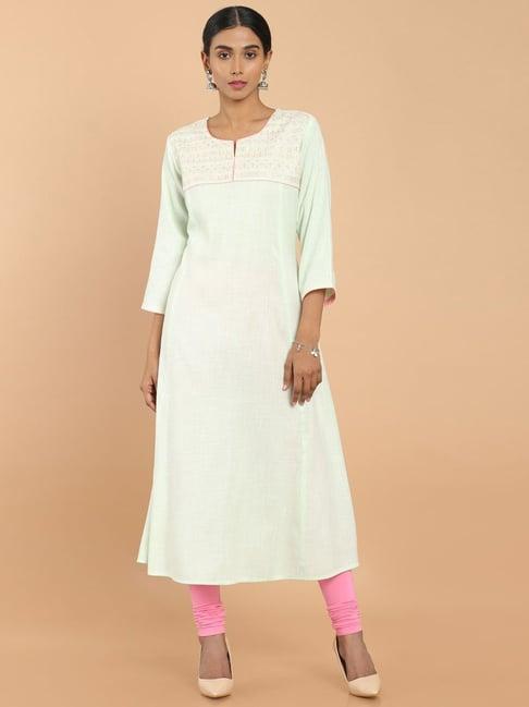 soch green embroidered flared kurta