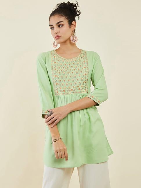 soch green embroidered tunic