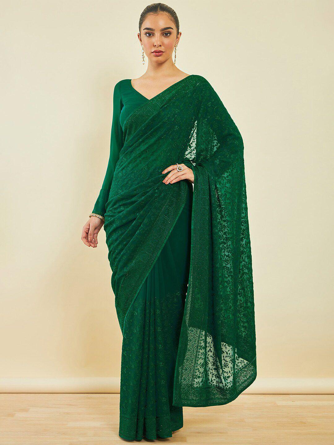 soch green floral embroidered saree