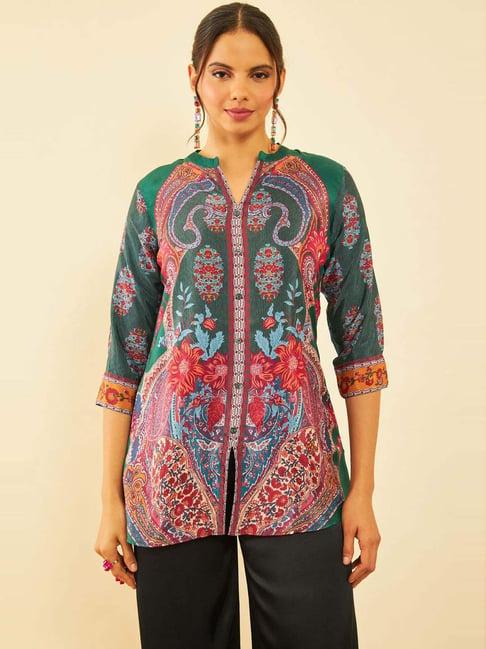 soch green floral print tunic