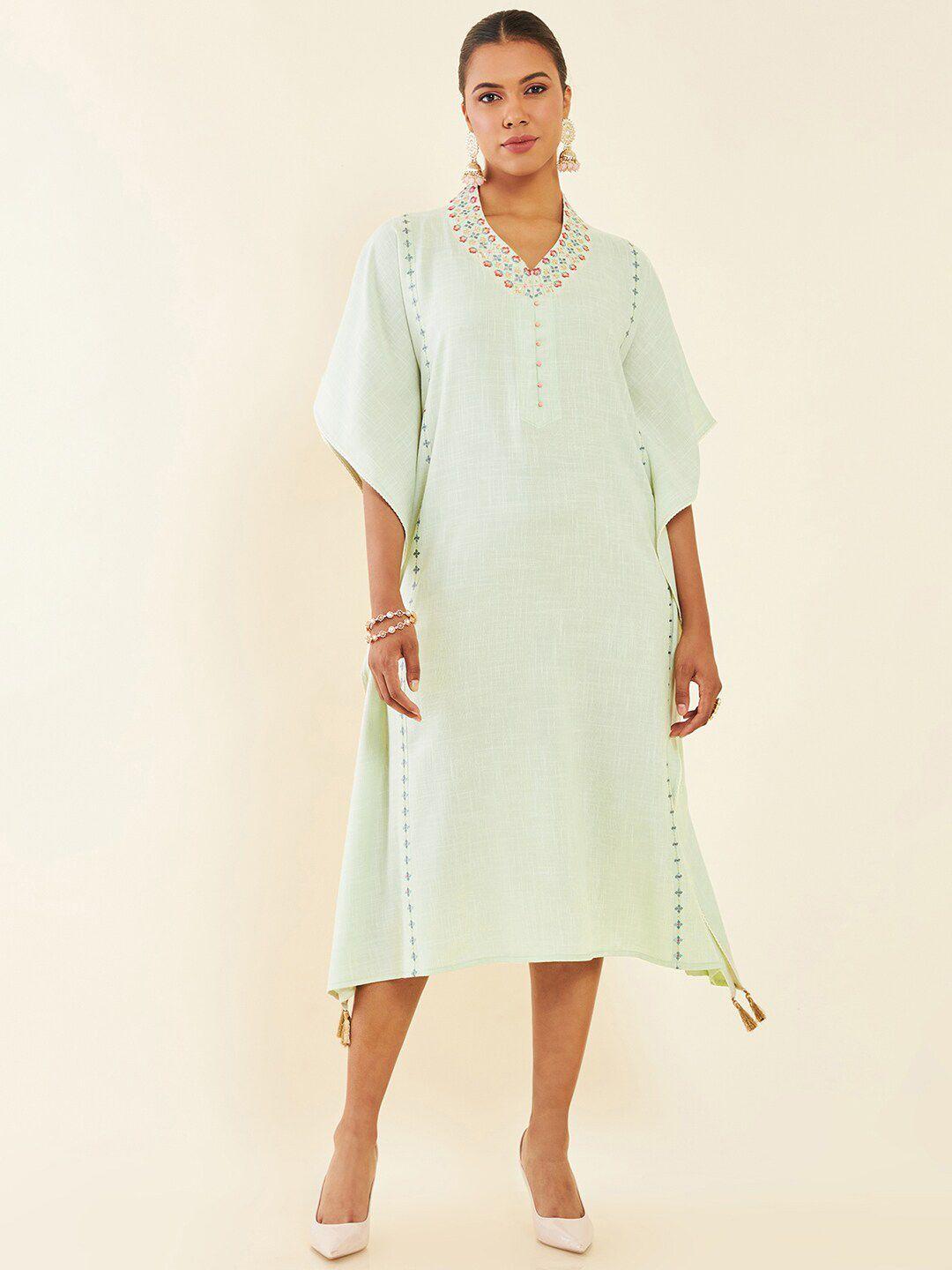 soch green kaftan midi dress