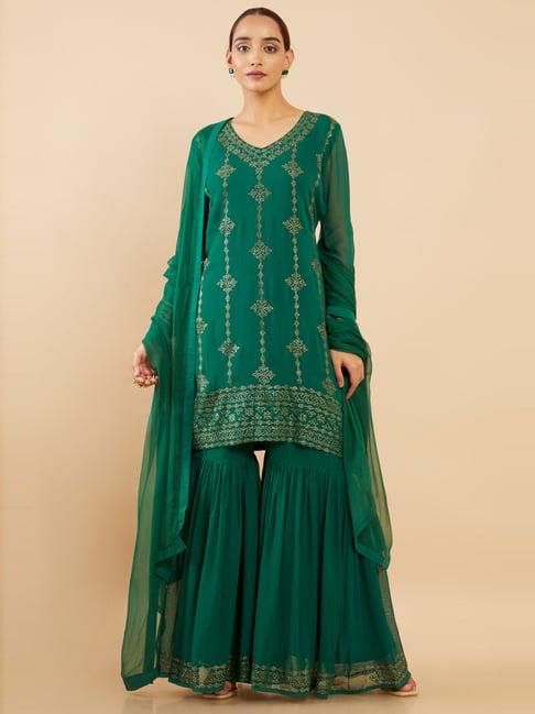 soch green kurta sharrara set with dupatta