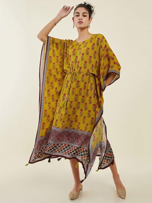 soch green printed high-low kaftan dress