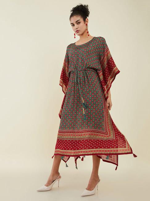 soch green printed high-low kaftan dress