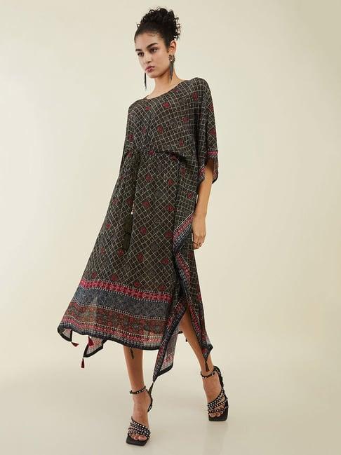 soch green printed high-low kaftan dress