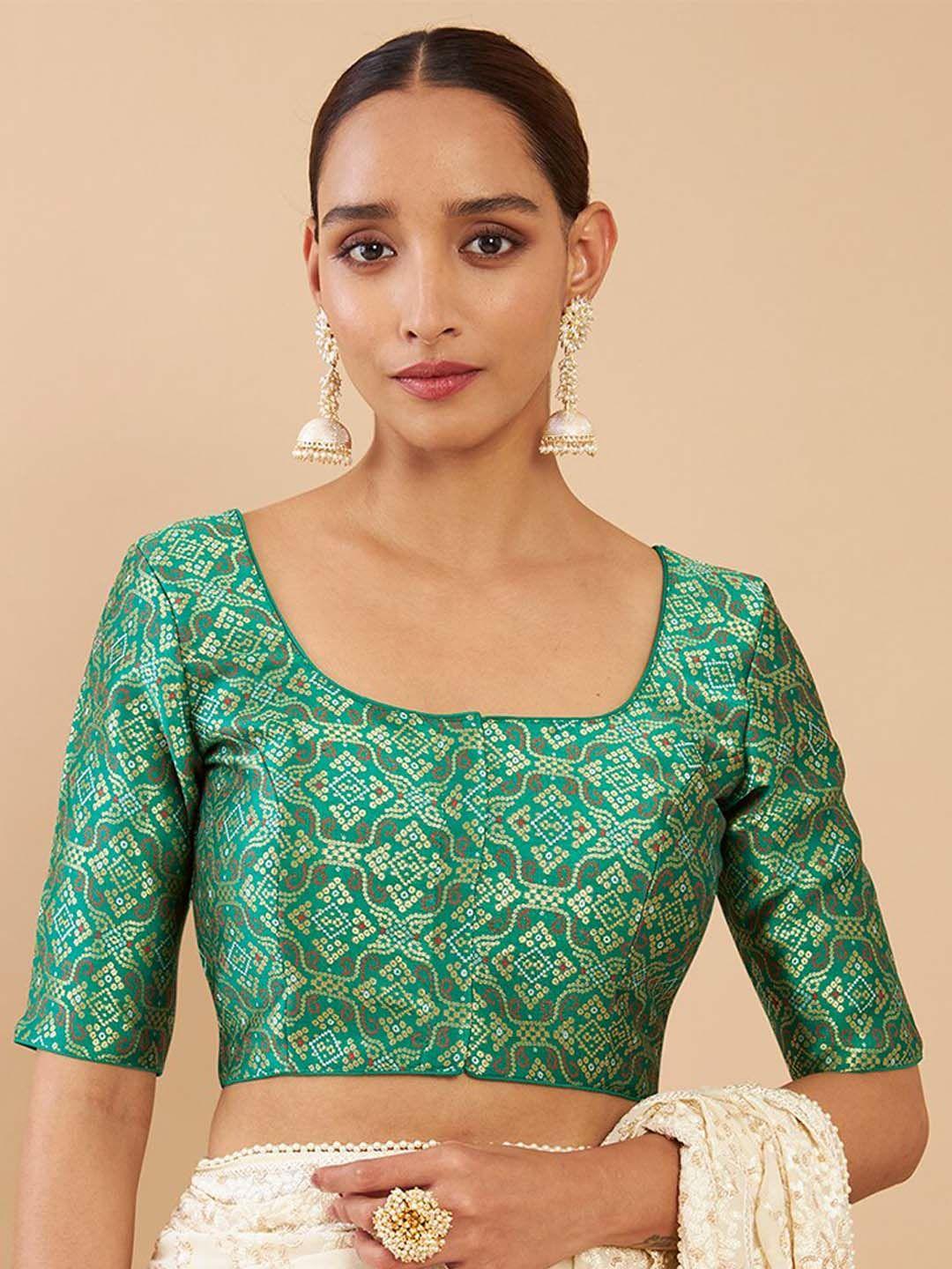 soch green printed saree blouse