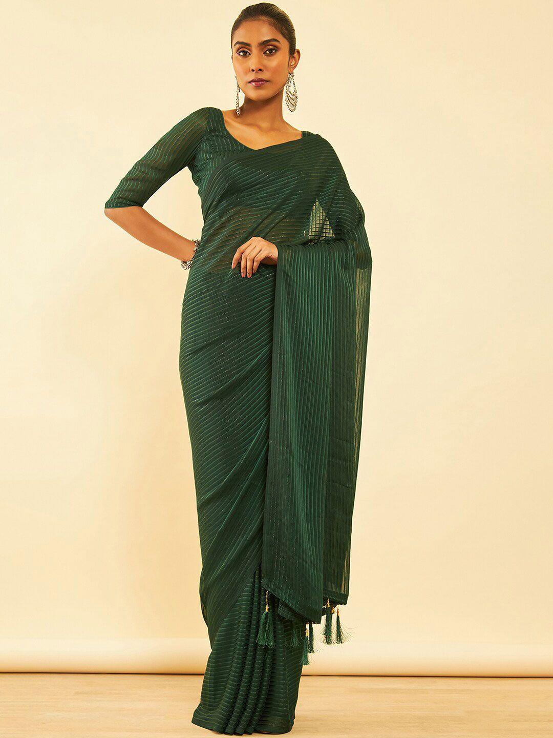 soch green striped pure chiffon saree