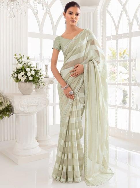 soch green striped saree with unstitched blouse