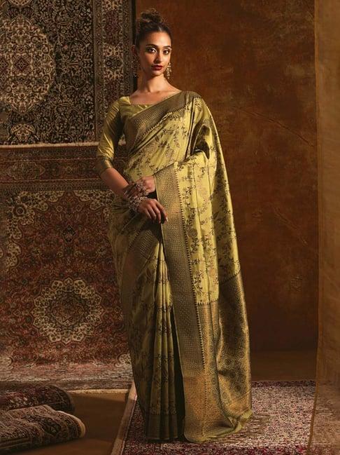 soch green woven saree with unstitched blouse