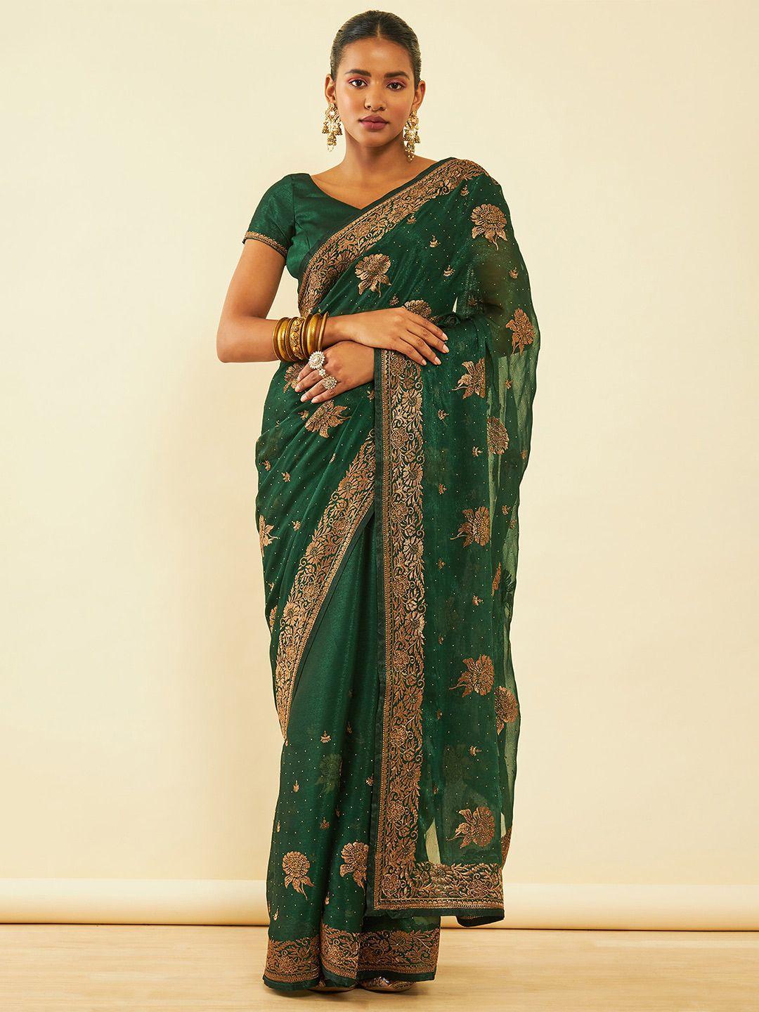 soch green zari pure chiffon saree