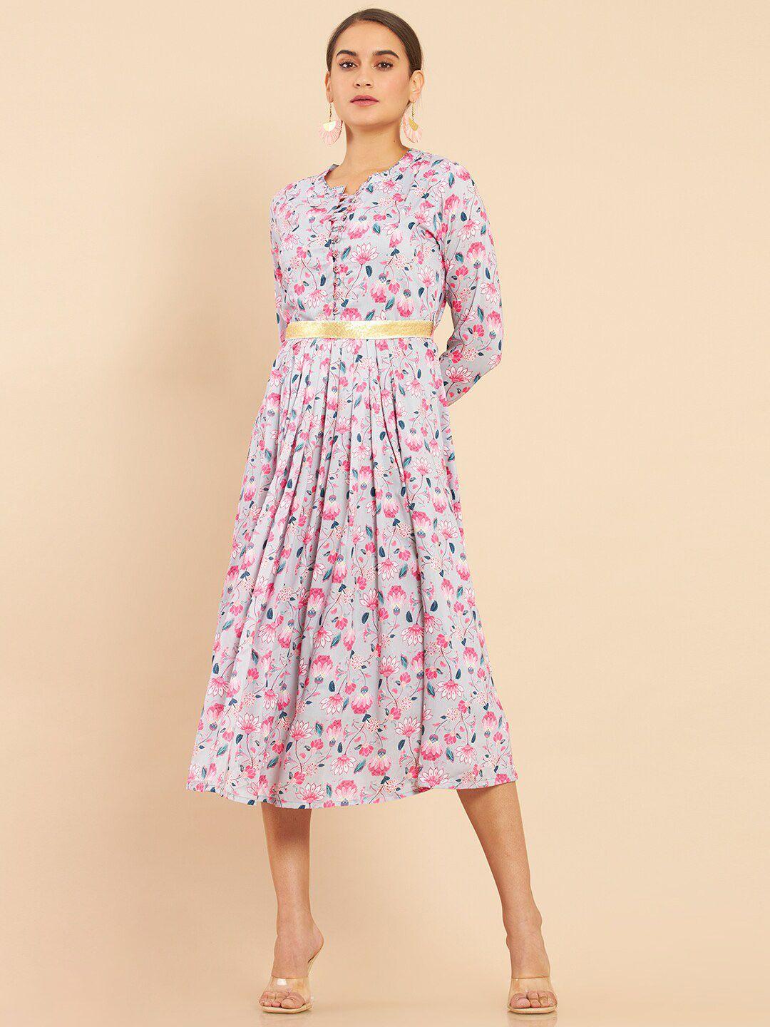 soch grey & pink floral empire midi dress