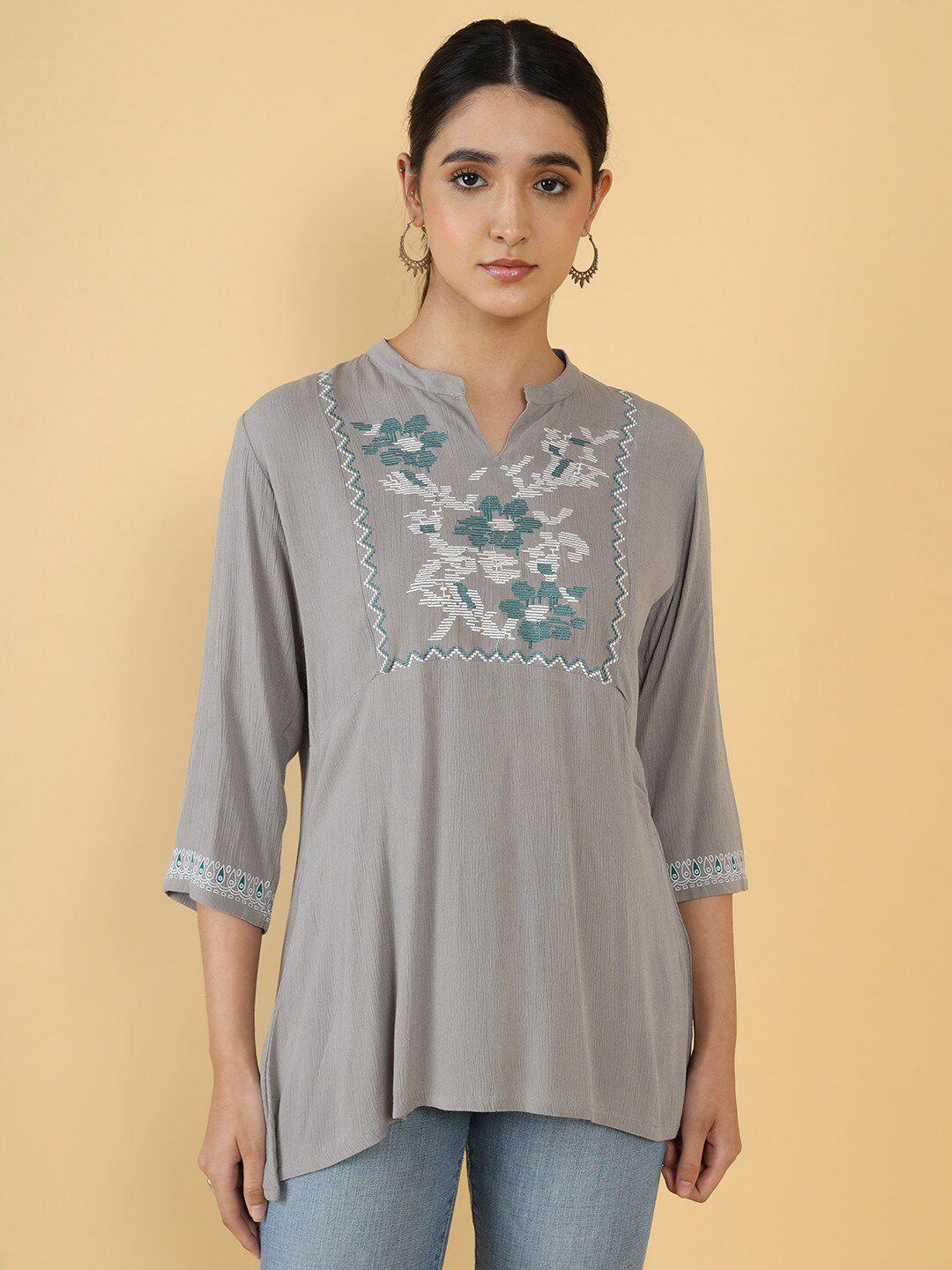 soch grey & white embroidered tunic