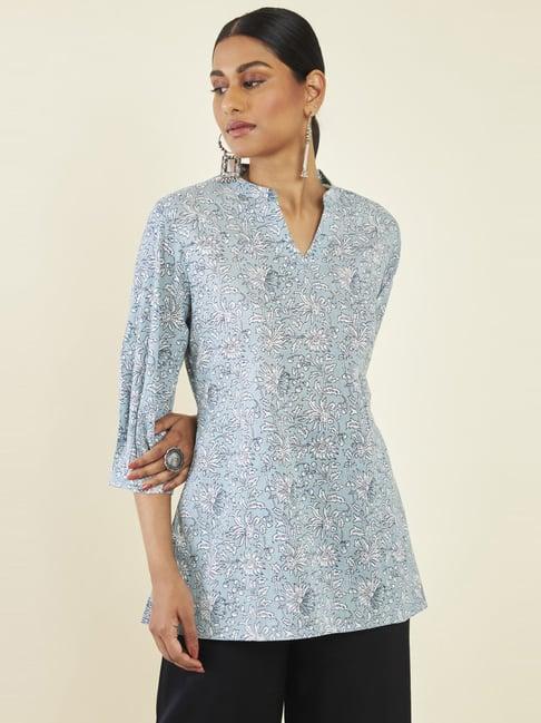 soch grey cotton floral print tunic