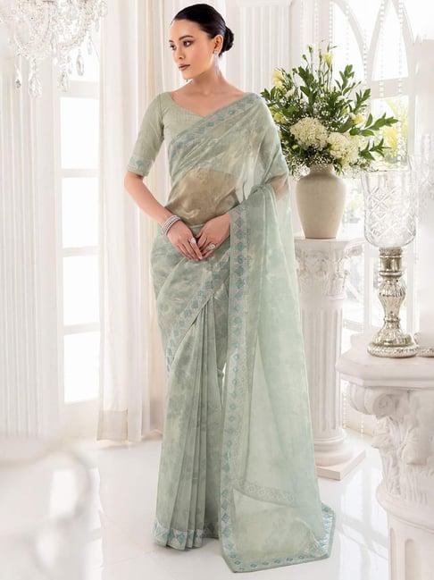 soch grey embellished saree with unstitched blouse