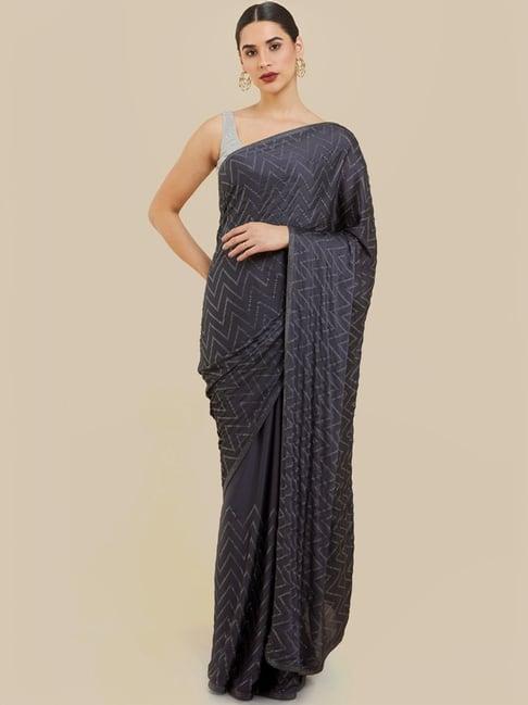 soch grey embellished saree with unstitched blouse