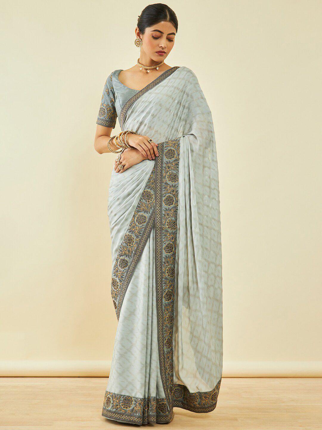 soch grey embroidered poly georgette saree