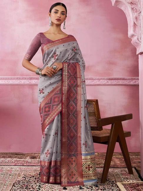 soch grey embroidered saree with unstitched blouse