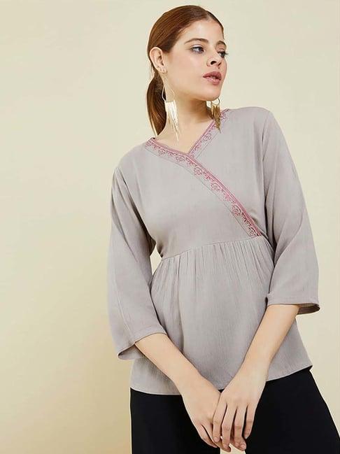 soch grey embroidered tunic