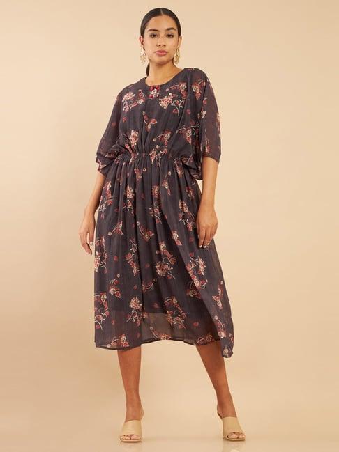 soch grey floral print a-line dress