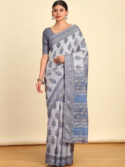 soch grey floral print saree with unstitched blouse