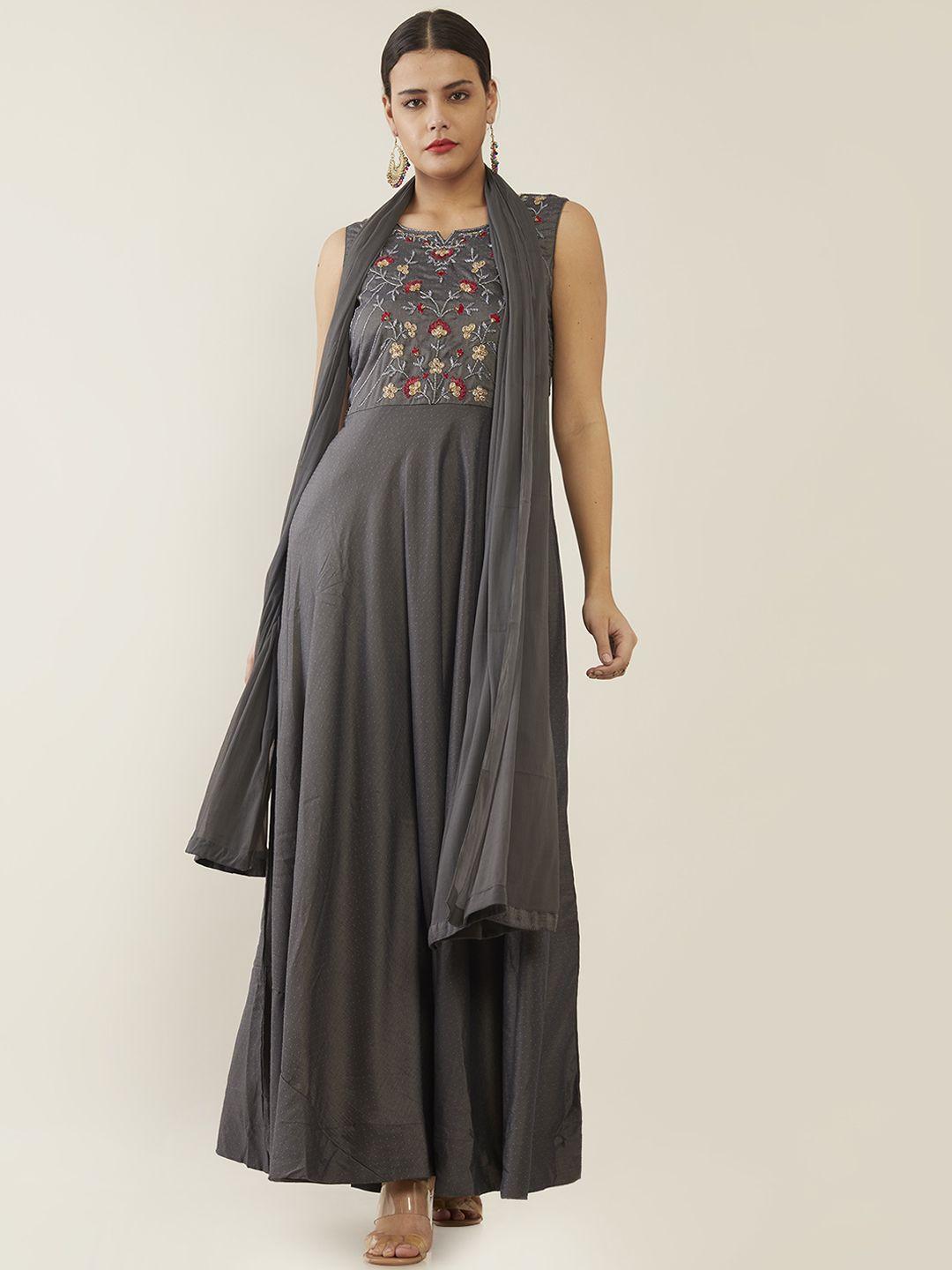 soch grey fringed ethnic maxi dress