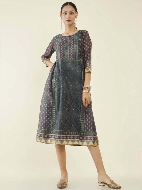 soch grey printed a-line dress