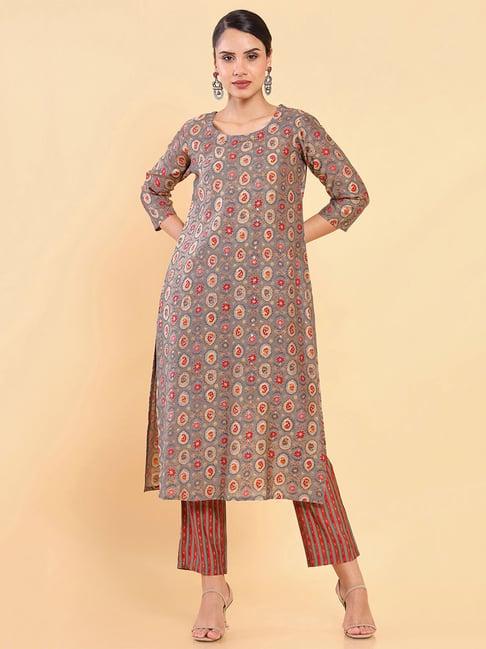 soch grey printed kurta pant set