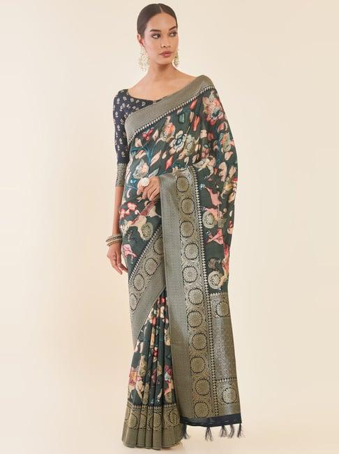 soch grey printed saree with unstitched blouse