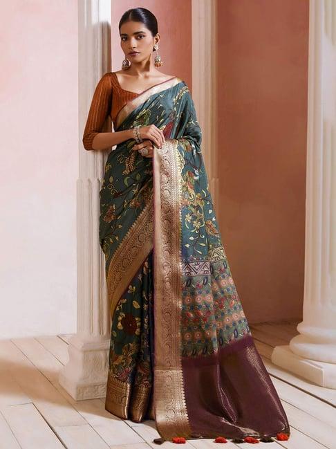 soch grey printed saree with unstitched blouse