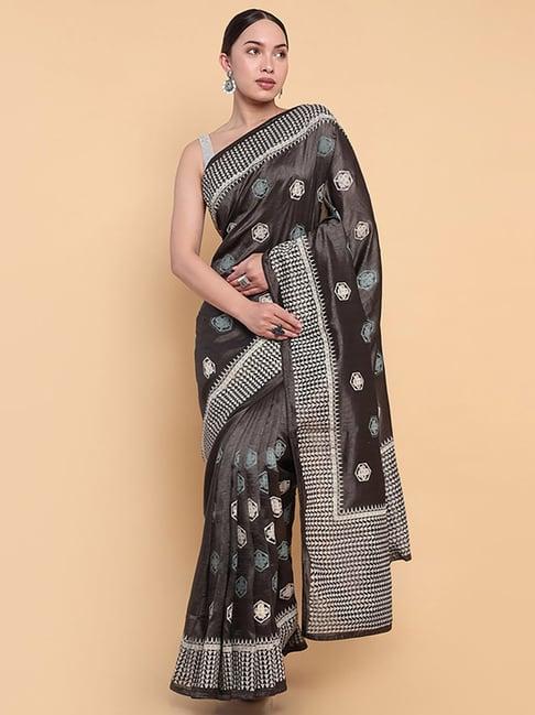 soch grey silk printed saree with unstitched blouse