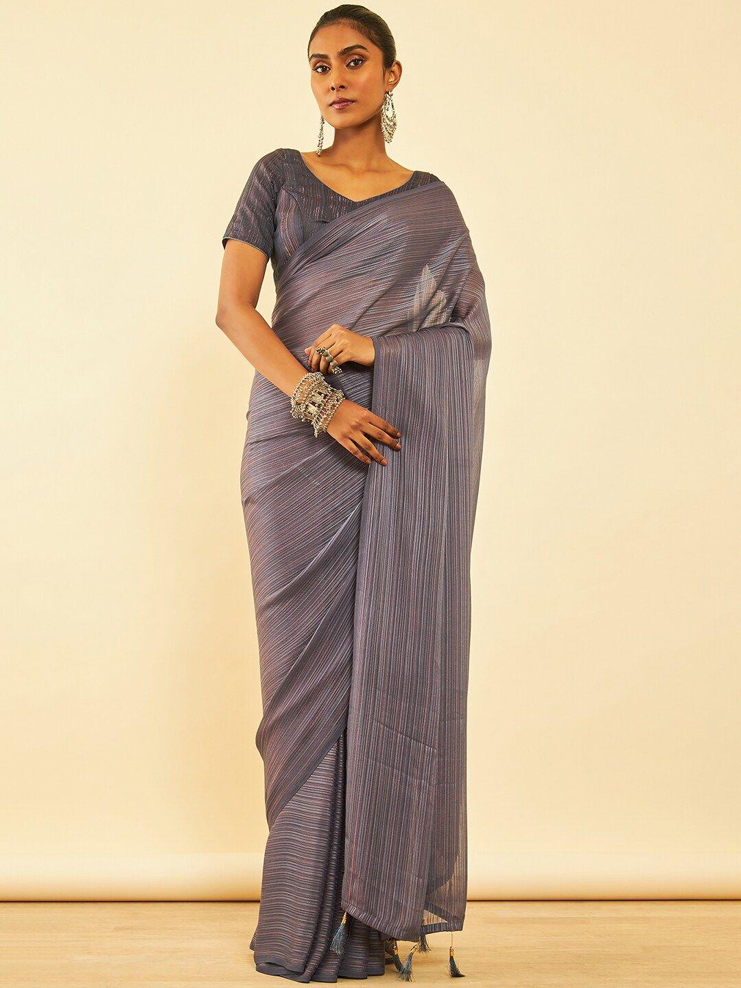 soch grey striped pure chiffon saree