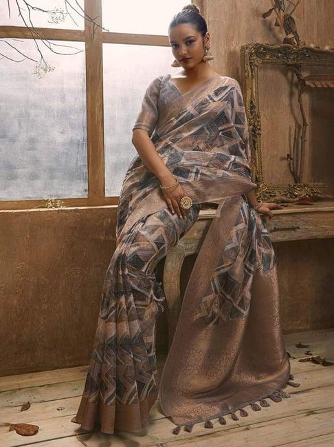 soch grey woven saree with unstitched blouse