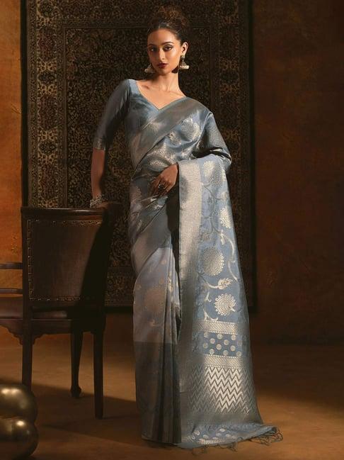 soch grey woven saree with unstitched blouse