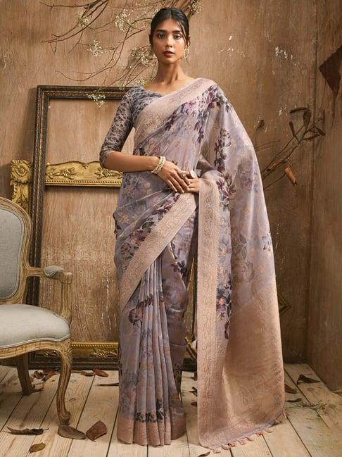 soch grey woven saree with unstitched blouse