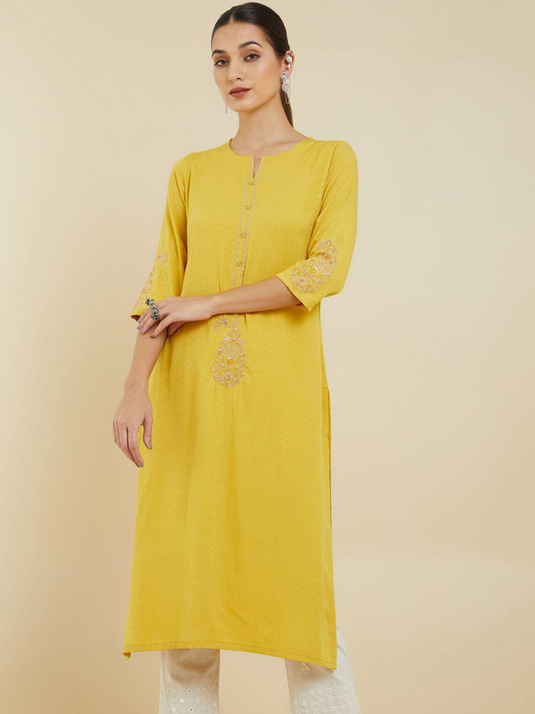 soch keyhole neck thread work kurta