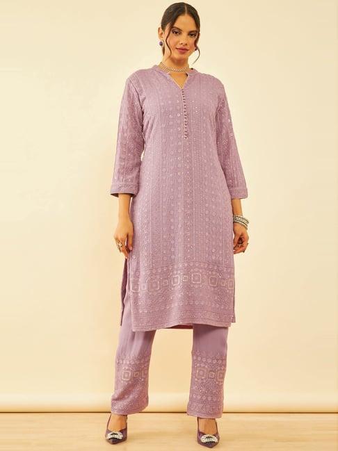 soch lilac embroidered kurta palazzo set