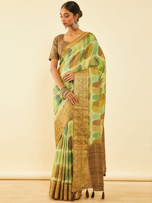soch lime green printed saree with unstitched blouse