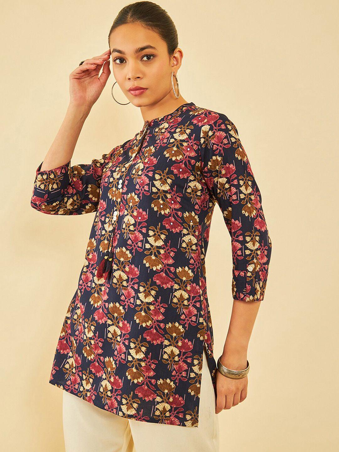 soch mandarin collar floral printed tunic