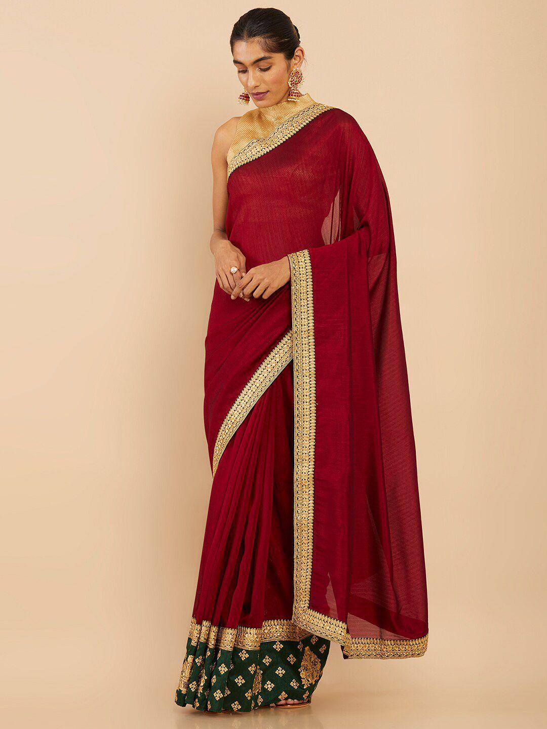 soch maroon & green art silk saree