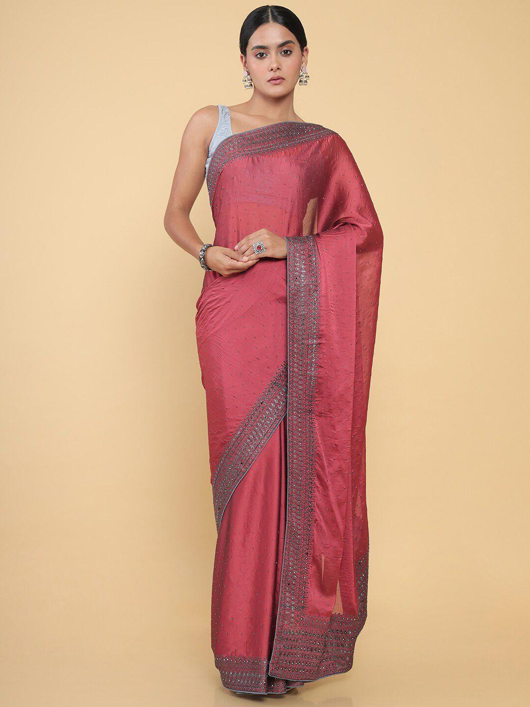soch maroon & grey ethnic motifs embellished saree