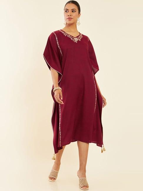 soch maroon embroidered a-line kaftan